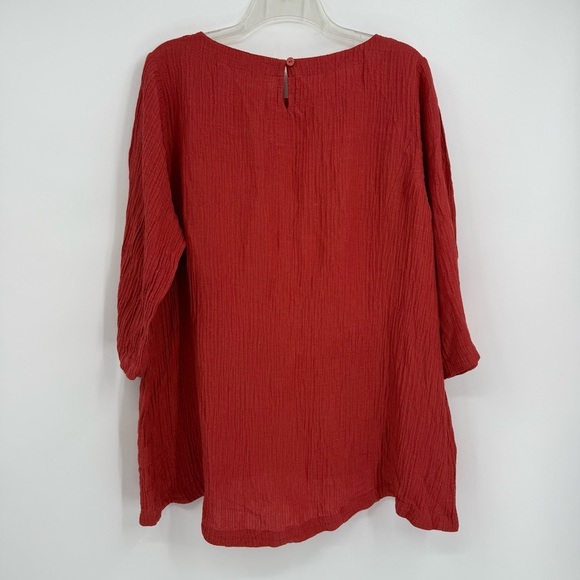 SOFT SURROUNDINGS Tunic Top Size 1X Gauze Textured Buttons Rust Red 3/4 Sleeve - Picture 8 of 9